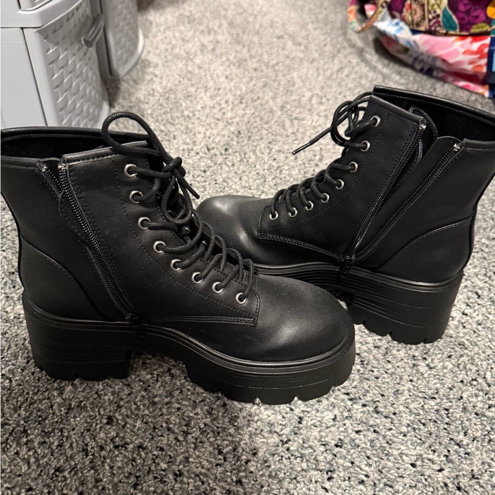 Black Lace-Up Ankle Boots